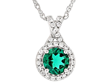 Picture of Lab Created Emerald Rhodium Over Sterling Silver Pendant with Chain 0.87ctw