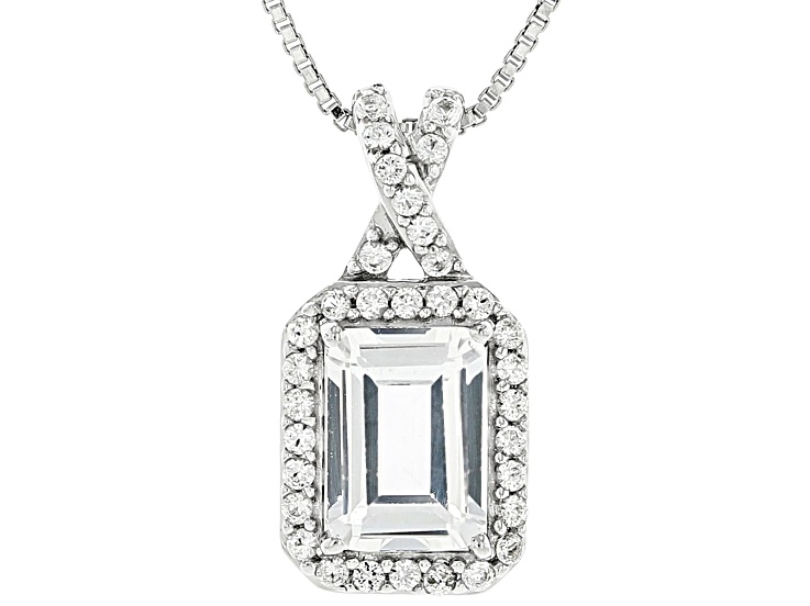 White Lab Created Sapphire Rhodium Over Sterling Silver Pendant