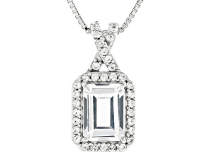 White Lab Created Sapphire Rhodium Over Sterling Silver Pendant with Chain 1.00ctw