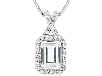 Picture of White Lab Created Sapphire Rhodium Over Sterling Silver Pendant with Chain 1.00ctw