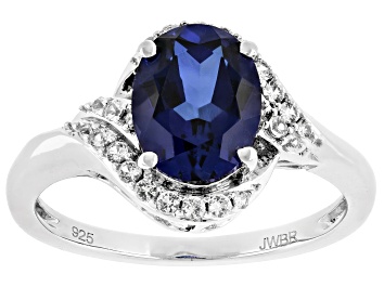 Picture of Blue Lab Created Sapphire Rhodium Over Sterling Silver Ring 2.41ctw