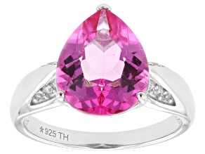 Hot Pink Quartz Rhodium Over Sterling Silver Ring 3.65ctw