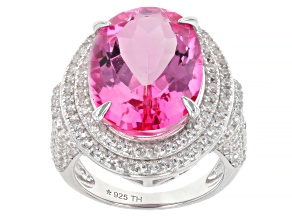 Hot Pink Quartz Rhodium Over Sterling Silver Ring 12.00ctw