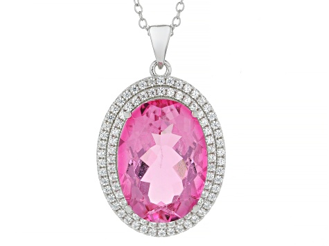 Hot Pink Quartz Rhodium Over Sterling Silver Ring 12.00ctw