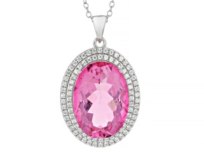 Hot Pink Quartz Rhodium Over Sterling Silver Pendant with Chain 12.00ctw