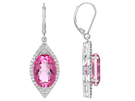 Hot Pink Quartz Rhodium Over Sterling Silver Earrings 10.50ctw