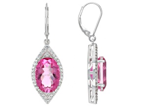Hot Pink Quartz Rhodium Over Sterling Silver Earrings 10.50ctw