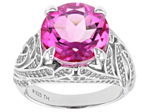 Hot Pink Quartz Rhodium Over Sterling Silver Ring 6.25ctw