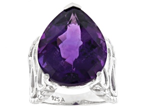 Purple African Amethyst Rhodium Over Sterling Silver Ring 16.75ct