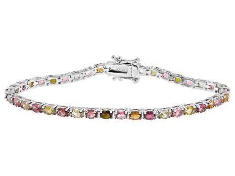 Multi-Tourmaline Rhodium Over Sterling Silver Bracelet 5.20ctw