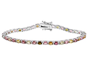 Multi-Tourmaline Rhodium Over Sterling Silver Bracelet 5.20ctw