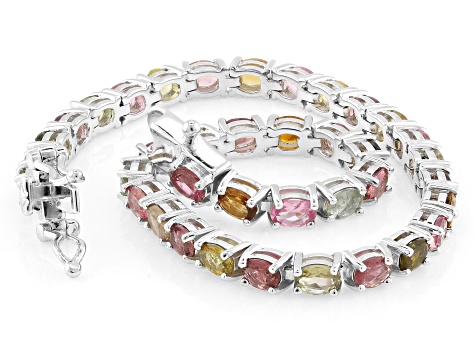 Multi-Tourmaline Rhodium Over Sterling Silver Bracelet 5.20ctw