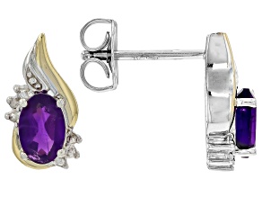 Purple Amethyst Rhodium and 10k Yellow Gold Over Sterling Silver Earrings 0.74ctw