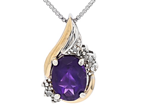 Purple Amethyst Rhodium and 10k Yellow Gold Over Sterling Silver Pendant with Chain 1.06ct