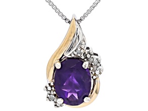 Purple Amethyst Rhodium and 10k Yellow Gold Over Sterling Silver Pendant with Chain 1.06ct