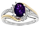 Purple Amethyst Rhodium and 10k Yellow Gold Over Sterling Silver Ring 1 ...