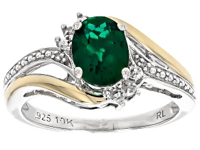 Lab Created Emerald Rhodium and 10k Yellow Gold Over Sterling Silver Ring 1.15ctw