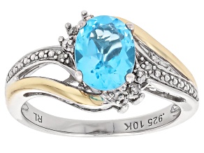 Swiss Blue Topaz Rhodium Over Silver and 10k Yellow Gold Accent Ring 1.34ctw