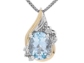 Blue Aquamarine Rhodium and 10k Yellow Gold Over Sterling Silver Pendant with Chain 1.06ctw