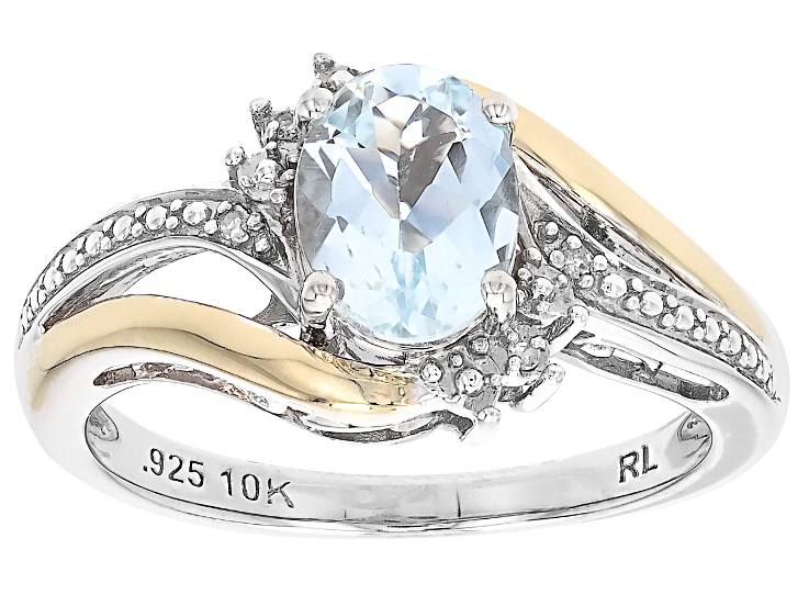 Blue Aquamarine Rhodium and 10k Yellow Gold Over Sterling Silver Ring 1.06ctw