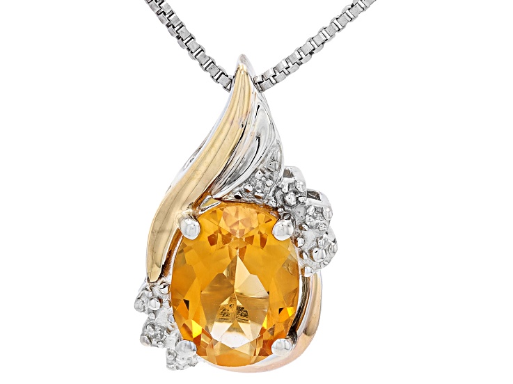 Yellow Citrine Rhodium and 10k Yellow Gold Over Sterling Silver Pendant with Chain 1.01ctw
