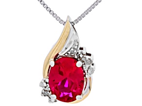 Lab Created Ruby Rhodium and 10k Yellow Gold Over Sterling Silver Pendant with Chain 1.39ctw