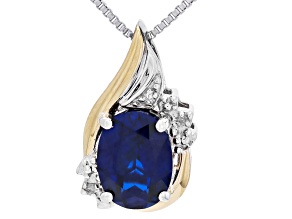 Blue Lab Sapphire Rhodium and 10k Yellow Gold Over Sterling Silver Pendant with Chain 1.39ctw
