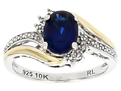 Blue Lab Created Sapphire Rhodium and 10k Yellow Gold Over Sterling Silver Ring 1.39ctw