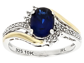 Blue Lab Created Sapphire Rhodium and 10k Yellow Gold Over Sterling Silver Ring 1.39ctw