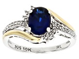 Blue Lab Created Sapphire Rhodium and 10k Yellow Gold Over Sterling Silver Ring 1.39ctw