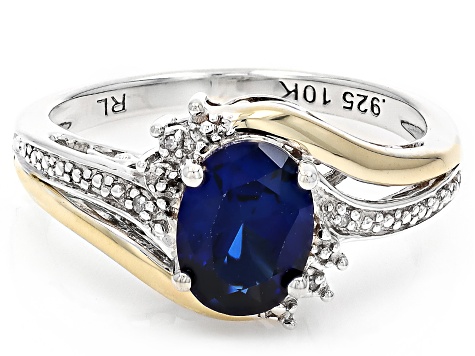 Blue Lab Created Sapphire Rhodium and 10k Yellow Gold Over Sterling Silver Ring 1.39ctw