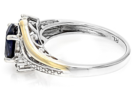 Blue Lab Created Sapphire Rhodium and 10k Yellow Gold Over Sterling Silver Ring 1.39ctw