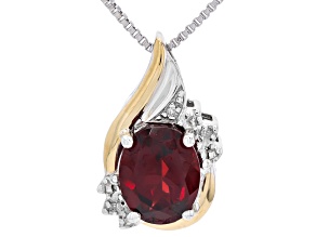 Red Garnet Rhodium Over Sterling Silver and 10k Yellow Gold Accent Pendant with Chain 1.41ctw