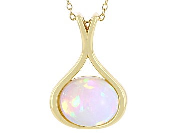 Picture of White Ethiopian Opal 18k Yellow Gold Over Sterling Silver Pendant with Chain