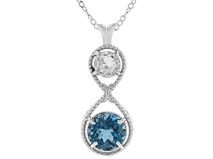 London Blue Topaz Rhodium Over Sterling Silver Pendant with Chain 3 ...