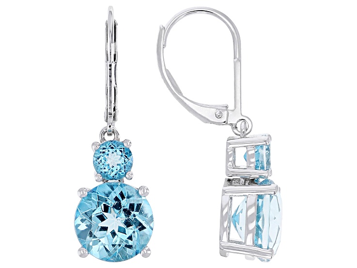 Swiss Blue Topaz Rhodium Plated Earrings 10.30ctw
