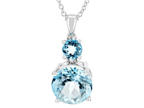 Swiss Blue Topaz Rhodium Over Brass Pendant with Chain 5.15ctw