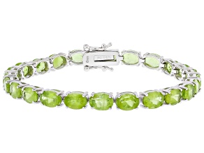Green Peridot Rhodium Over Sterling Silver Tennis Bracelet 17.25ctw