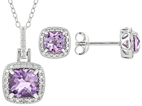 Purple Amethyst Rhodium Over Sterling Silver Pendant with Chain and Earrings Set 1.75ctw