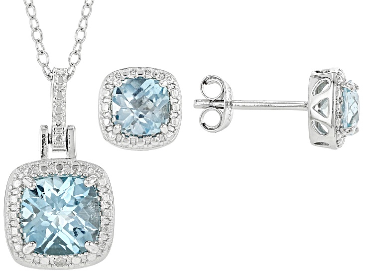 Blue Topaz Rhodium Over Sterling Silver Pendant with Chain and Earrings Set 2.46ctw