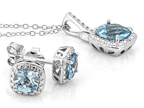 Blue Topaz Rhodium Over Sterling Silver Pendant with Chain and Earrings ...