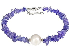 Blue Tanzanite Chip Rhodium Over Silver Bracelet