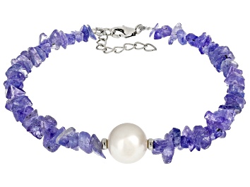 Picture of Blue Tanzanite Chip Rhodium Over Silver Bracelet