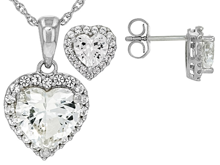 White Lab Created Sapphire Rhodium Over Sterling Silver Pendant