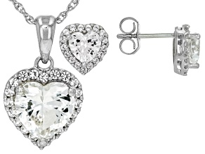 White Lab Created Sapphire Rhodium Over Sterling Silver Pendant with Chain and Earrings Set 4.30ctw
