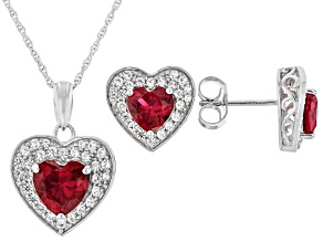 Lab Created Ruby Rhodium Over Sterling Silver Pendant with Chain and Earrings Set 4.19ctw