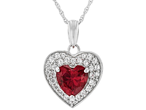 Lab Created Ruby Rhodium Over Sterling Silver Pendant with Chain 