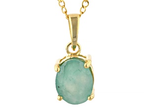 Green Zambian Emerald 18k Yellow Gold Over Sterling Silver Pendant with Chain 1.60ct
