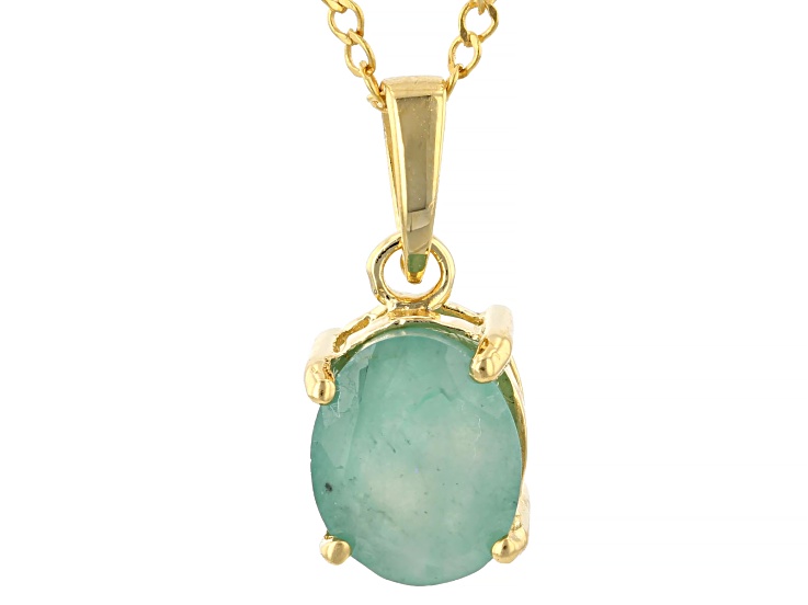 Green Zambian Emerald 18k Yellow Gold Over Sterling Silver Pendant with Chain 1.60ct