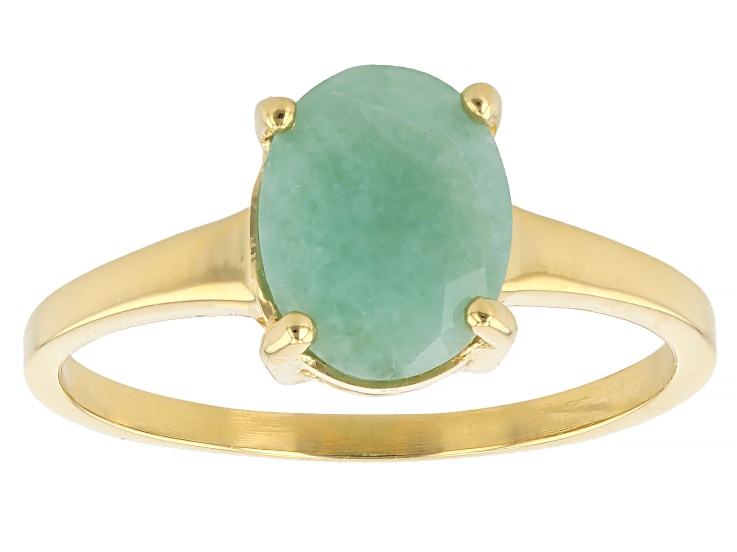 Green Zambian Emerald 18k Yellow Gold Over Sterling Silver Ring 1.60ct
